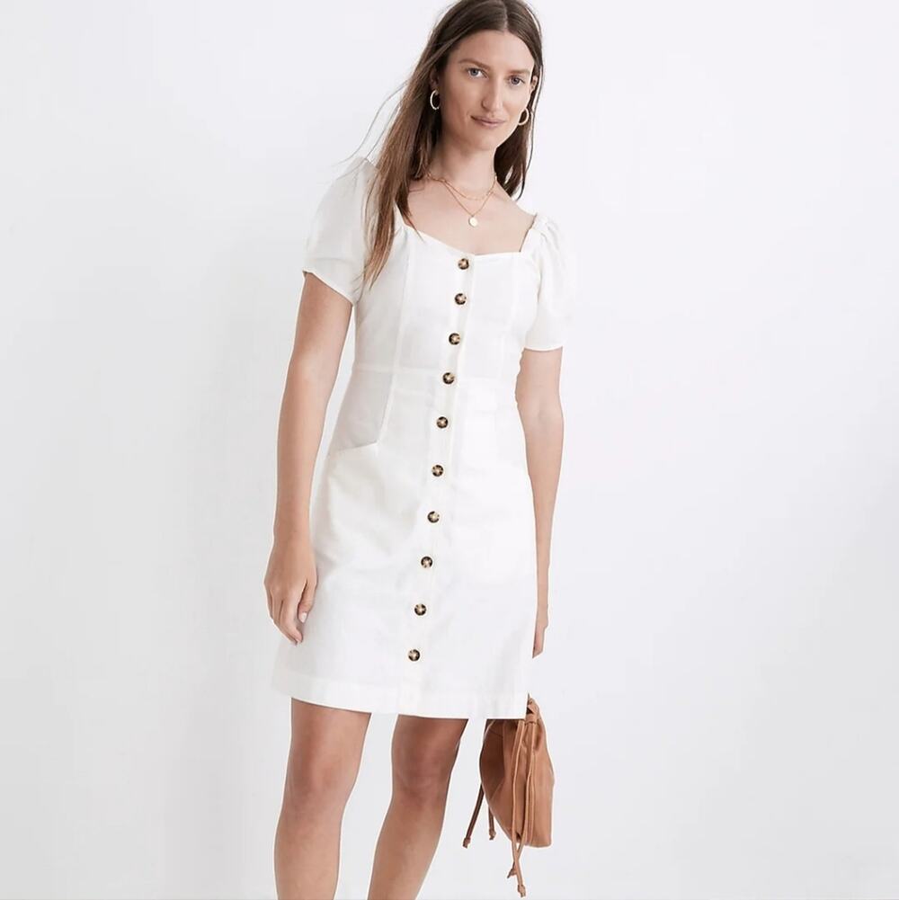 NWT Madewell Kylie Puff Sleeve Linen Blend Dress